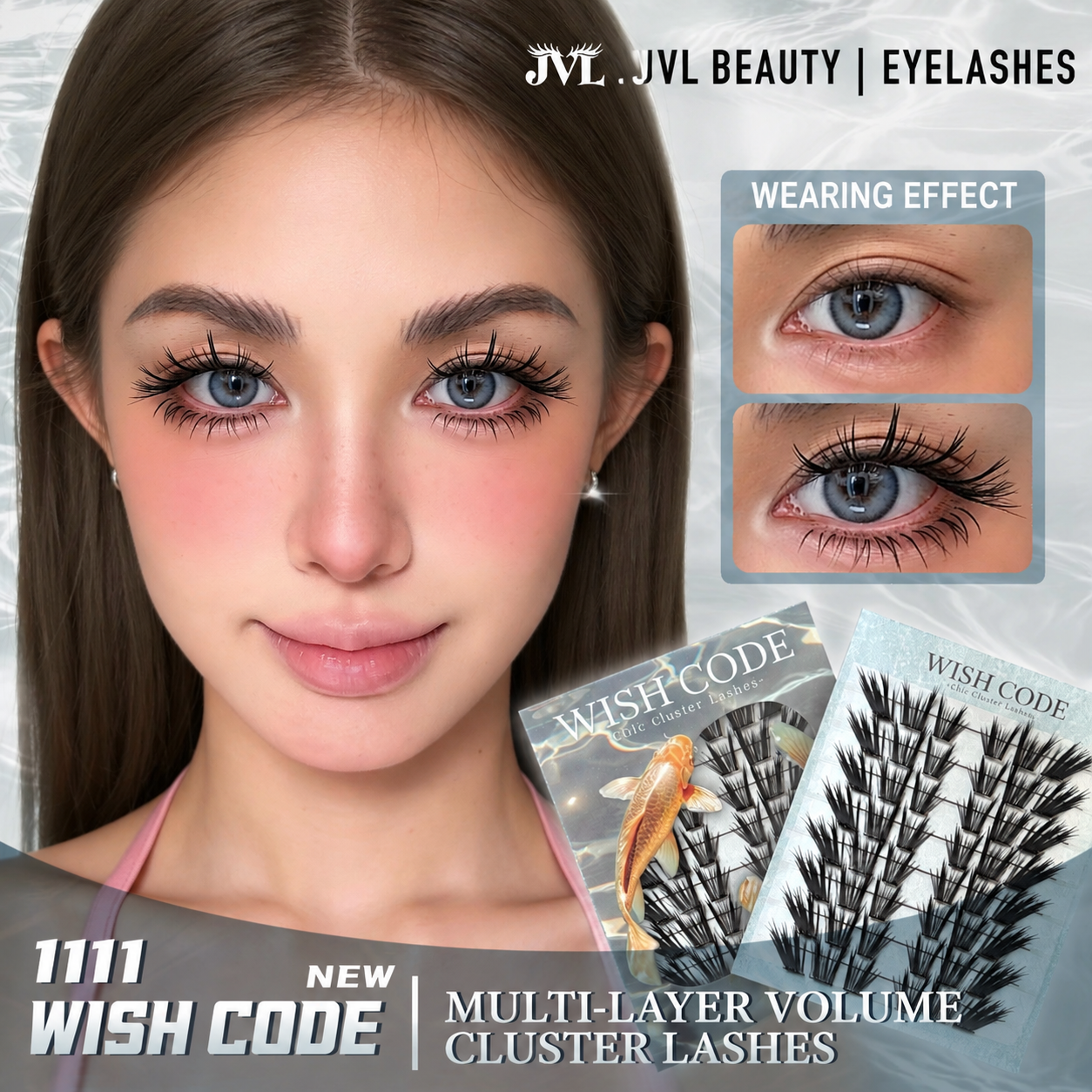 JVLBEAUTY【Wish Code】Dense Camera-Ready Cluster Lashes | Lash Extension Effect Eye Enlarging Individual False Eyelashes